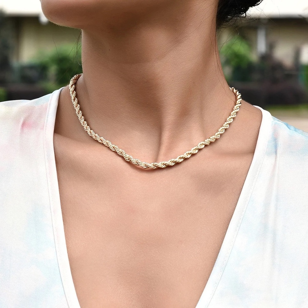 Water Resistant 18KT Gold Plated Gorgeous French Rope Chain Necklace